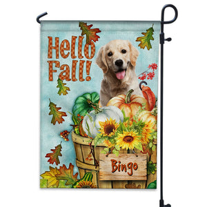 Hello Fall - Personalized Cute Pet Photo And Name Flag - Gift For Pet Lovers