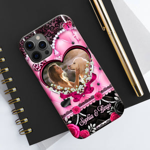 Black Pink Heart Pet Photo - Custom Photo And Name - Personalized Phone Case, Gift For Pet Lover, Gift For Family