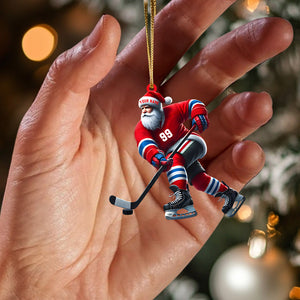 Santa Hockey Christmas Ornament, Personalized Ornament