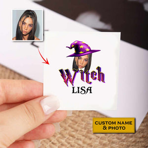 Witch, Custom Face Photo And Texts Temporary Tattoo, Personalized Tattoo, Fake Tattoo