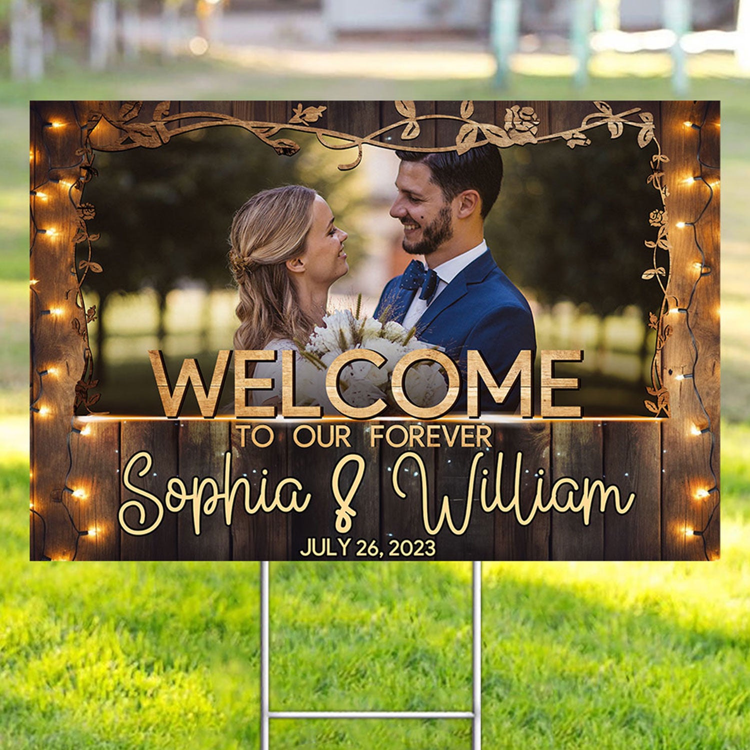 Welcome To Our Forever, Personalized Wedding Lawn Sign, Gift For Wedding Day