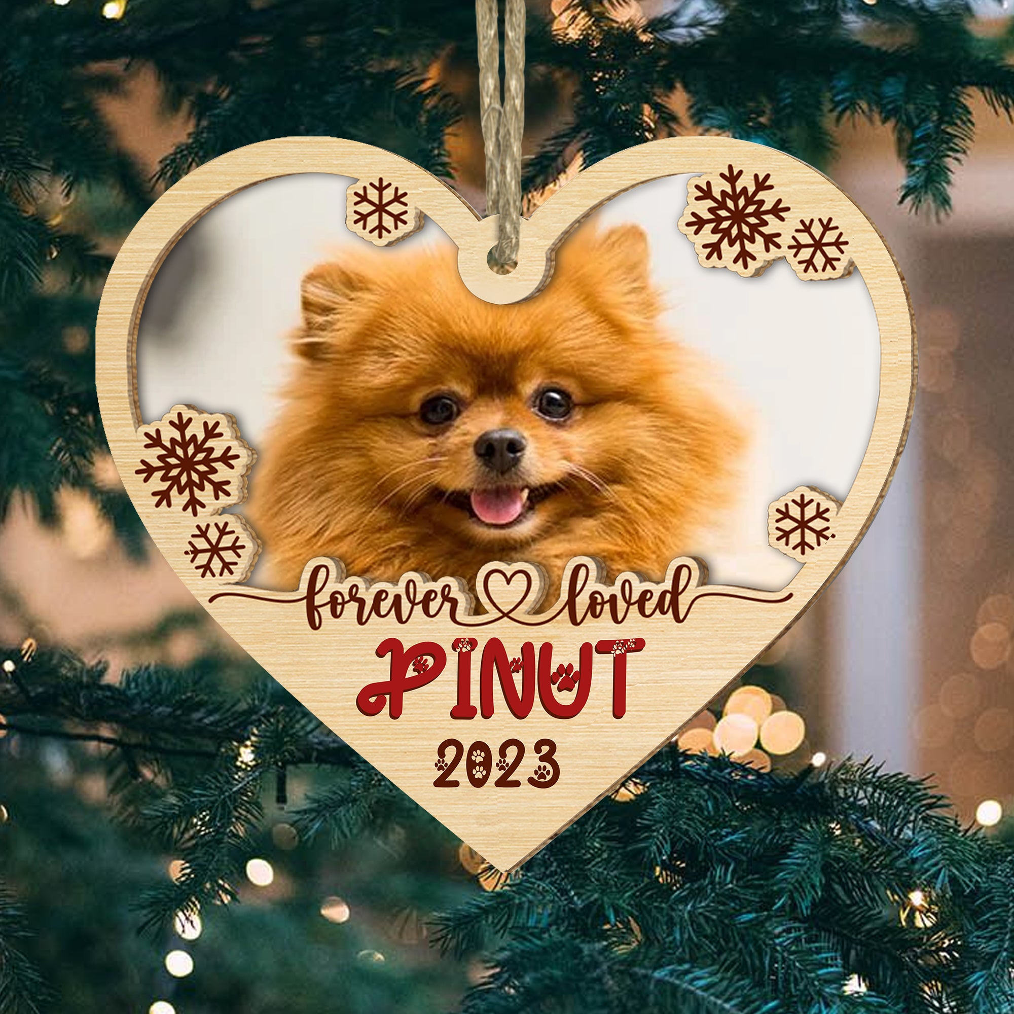 Custom Memorial Pet Ornament, Forever Loved - Personalized Wooden Ornament - Pet Memorial