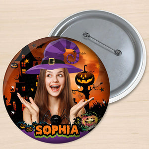 Custom Photo And Name - Personalized Halloween Pin Button Badge, Halloween Gift