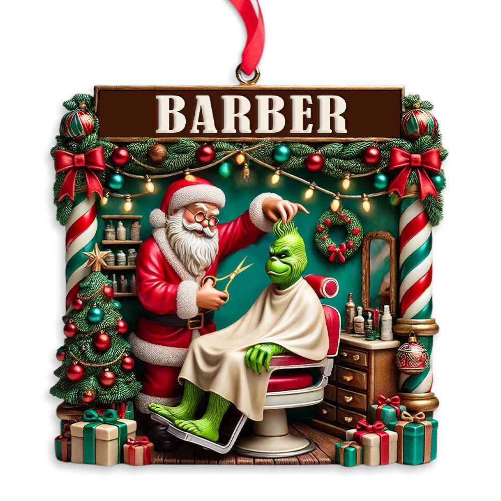 Custom Barber Santa Ornament, Personalized Ornament