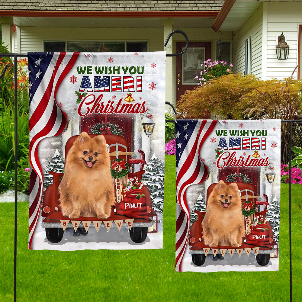 Santa Claus US Flag, We Wish You Ameri Christmas - Personalized Pet Photo And Name Flag - Gift For Pet Lovers, Christmas Gift