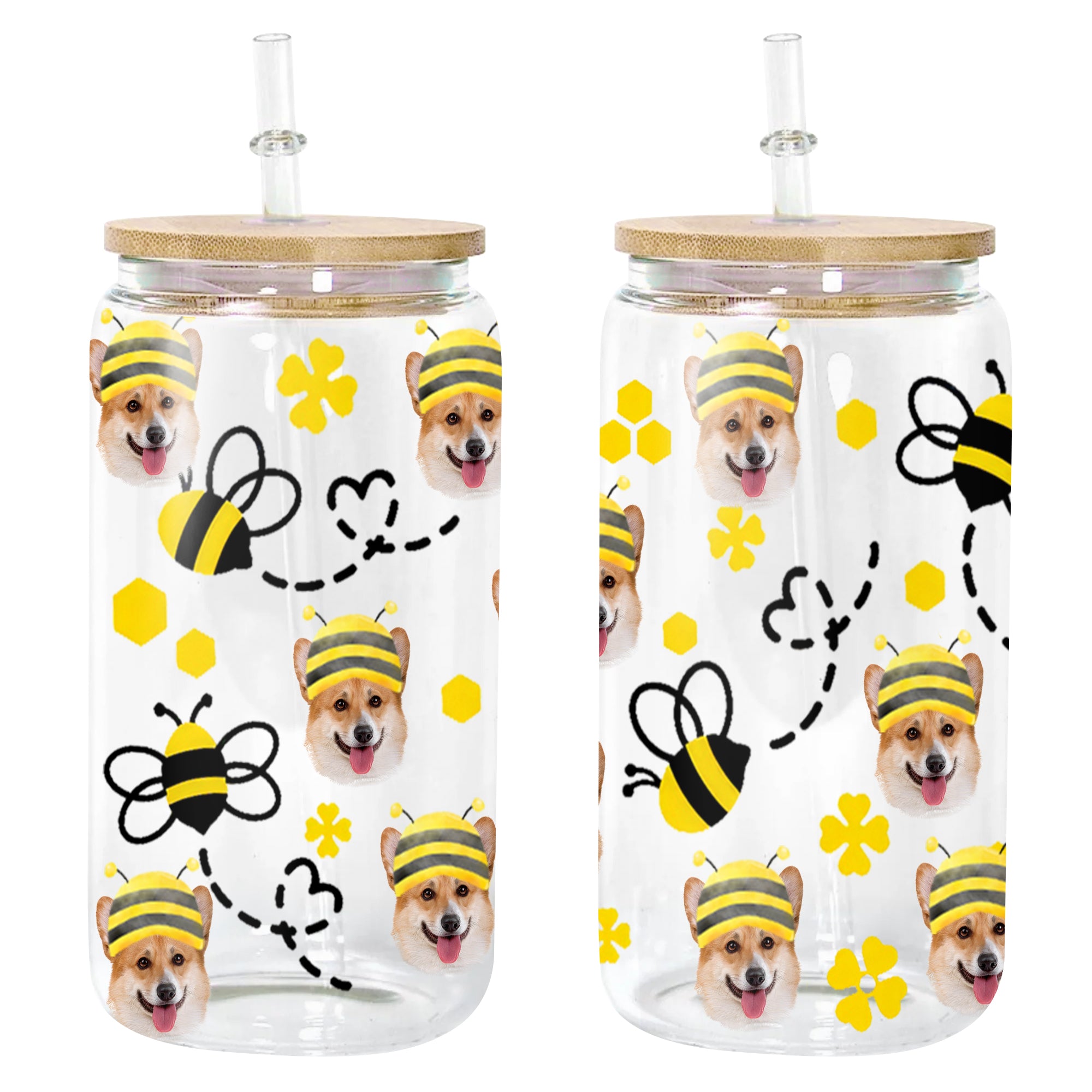 Cute Pets Wear Bee Hat - Custom Photo - Personalized Glass Bottle, Frosted Bottle - Gift For Pets Lovers