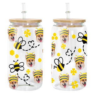 Cute Pets Wear Bee Hat - Custom Photo - Personalized Glass Bottle, Frosted Bottle - Gift For Pets Lovers