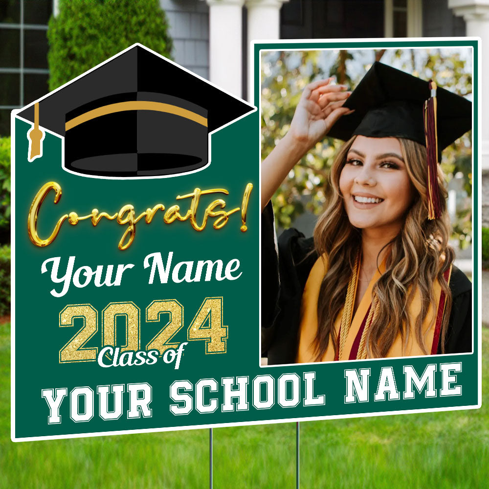 Graduation Gift, Congrats Class Of 2024 - Custom Photo And Texts Graduation Lawn Sign, Yard Sign