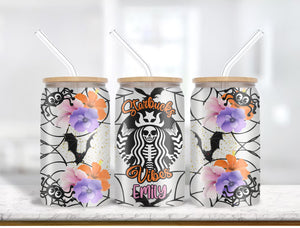 Halloween Starbucks Vibes Personalized Glass Bottle, Frosted Bottle, Gift For Halloween