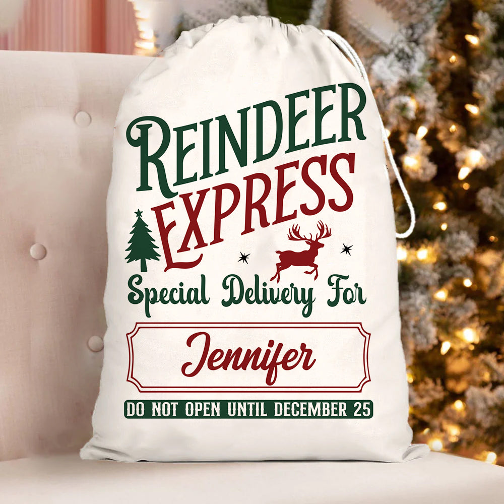 Reindeer Express Custom Name, Personalized String Bag, Christmas Gift