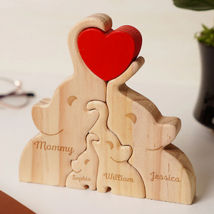 Christmas Personalized Wooden Elephants Family - Puzzle Wooden Elephants Family - Wooden Pet Carvings