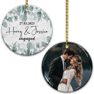 Happy Wedding - Personalized 2 Side Ceramic Ornament - Gift For Couple, Custom Photo Gift For Wedding