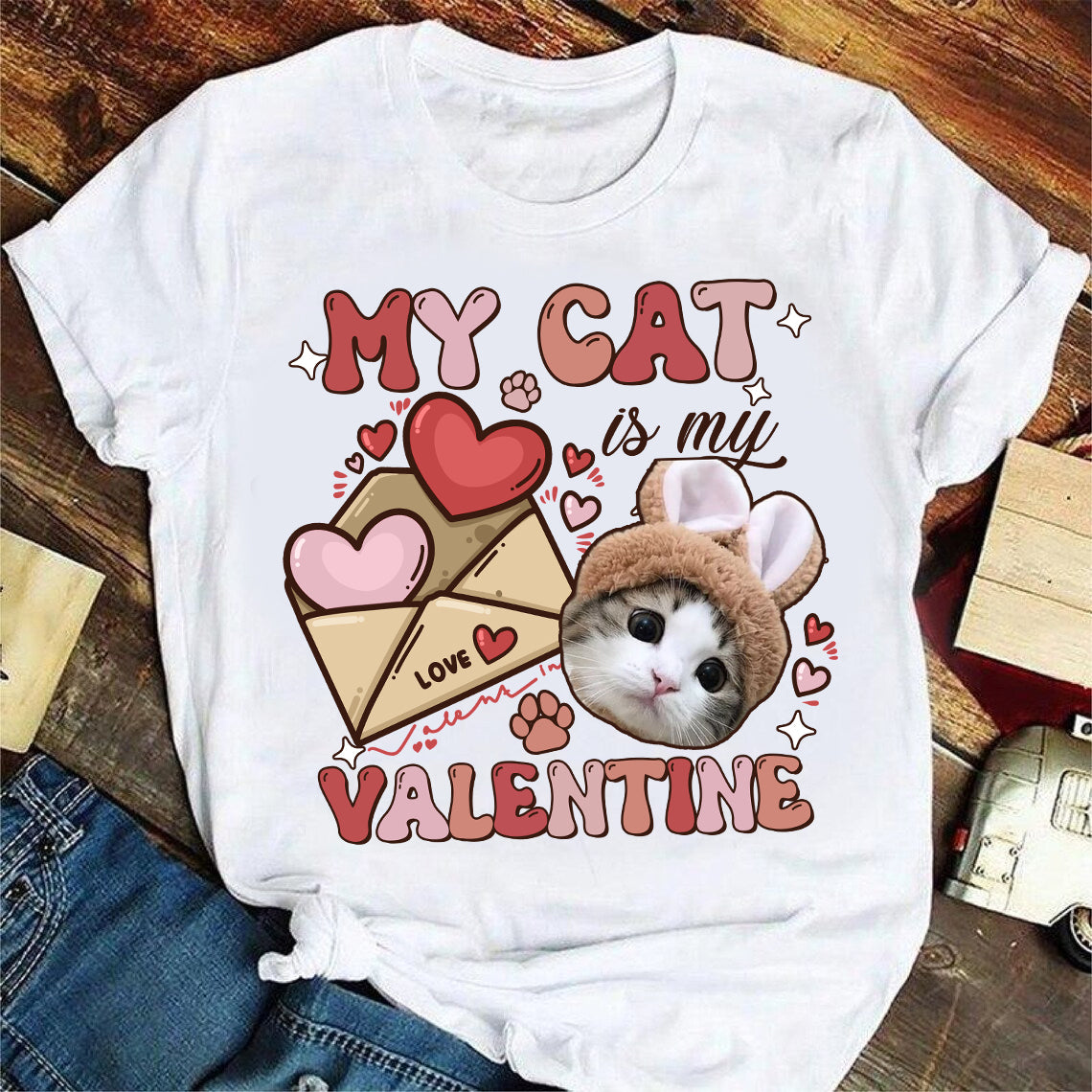 My Cat Valentine - Custom Photo - Personalized T-Shirt - Gift For Pet Lover