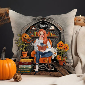 Reading Book Woman - Custom Appearance, Woman Name and Books Title - Personalized Pillow, Halloween Decor Gift