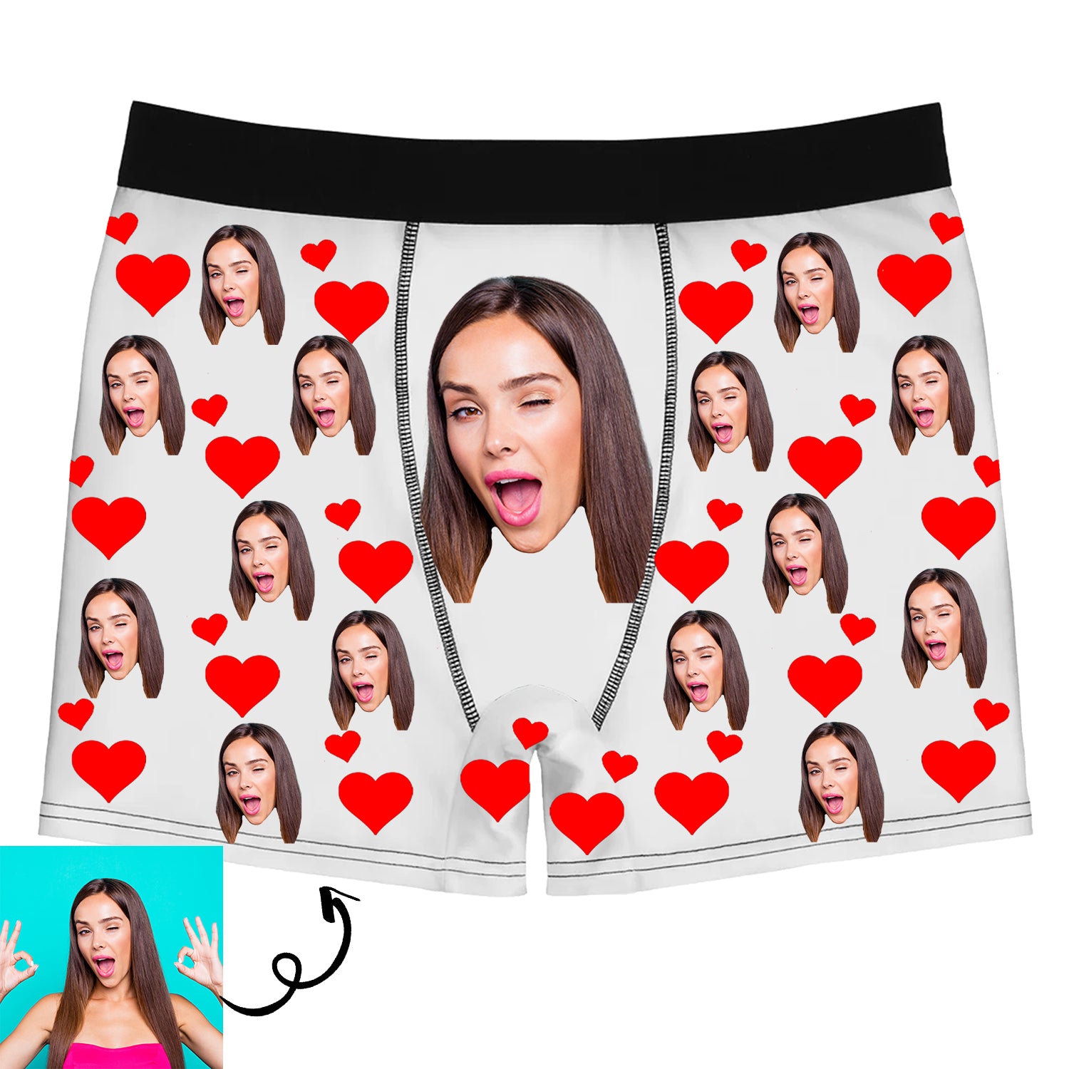 Custom Photo, Personalized Heart Boxer Shorts - Gift For Family, Couple Gift