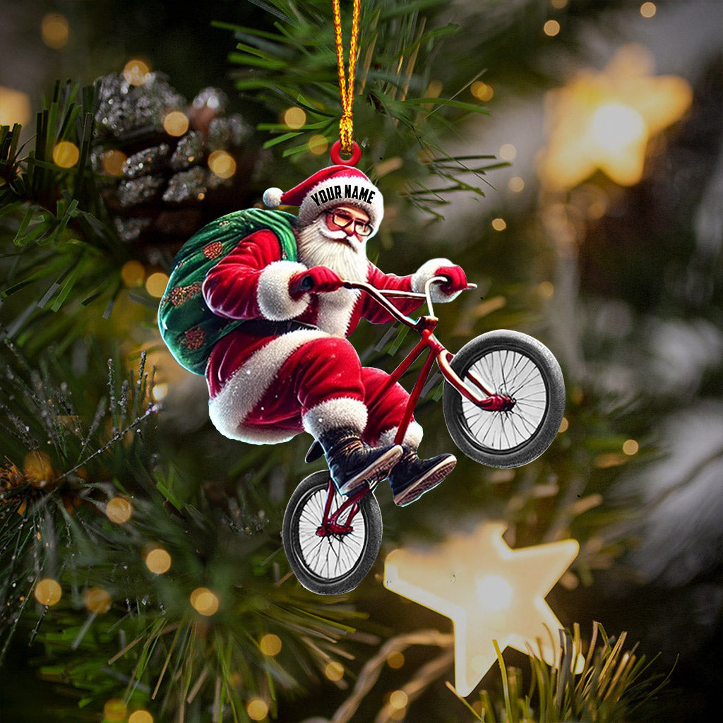 Santa Rides A Bike Christmas Ornament, Personalized Ornament