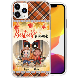 Besties Forever In Fall Season - Custom Appearances And Names - Personalized Phone Case, Gift For Best Friend