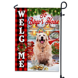 Welcome To Pet Christmas House - Personalized Pet Photo And Name Flag - Christmas Gift, Gift For Pet Lovers