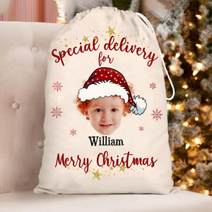 Christmas Special Delivery Custom Photo And Name, Personalized String Bag, Christmas Gift