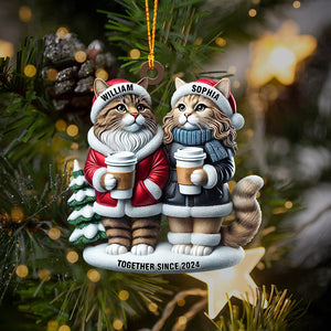 Couple Cats Home Decor Christmas Ornament, Personalized Ornament