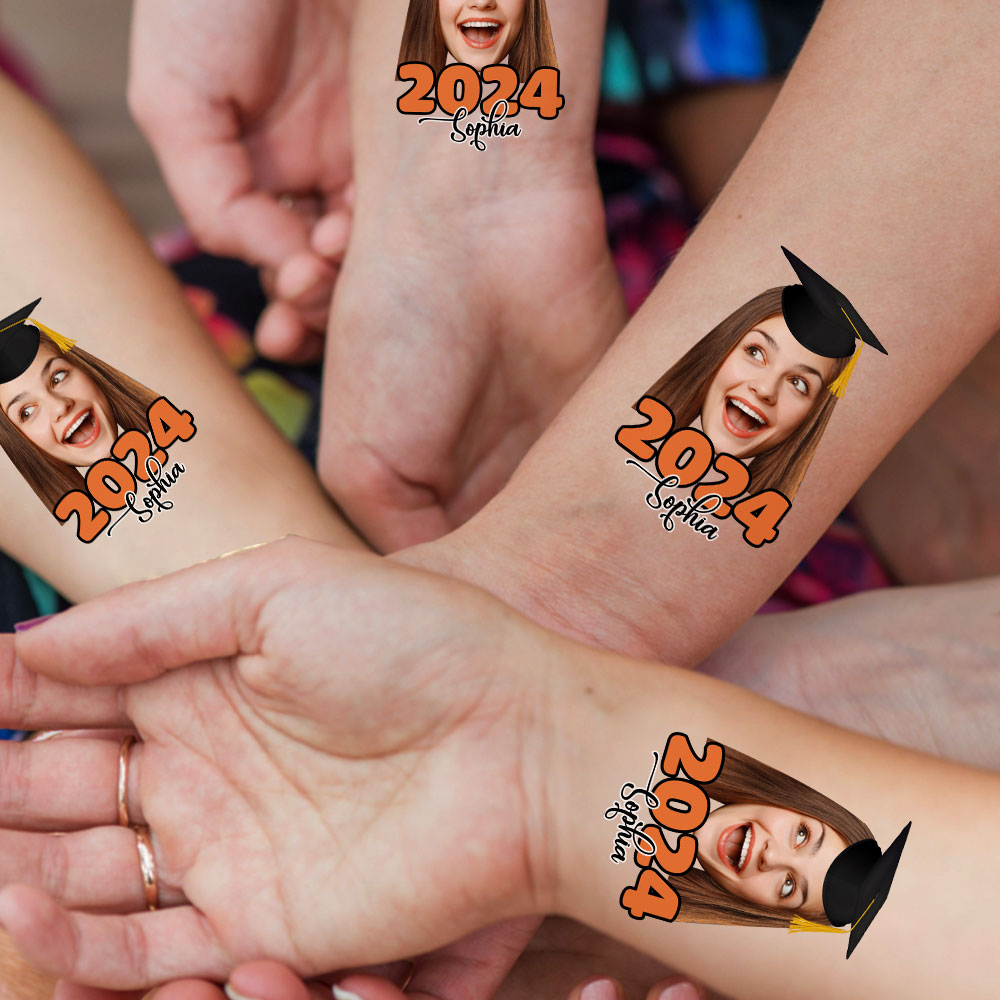 2024 Party, Custom Face Photo And Texts Temporary Tattoo, Personalized Tattoo, Fake Tattoo