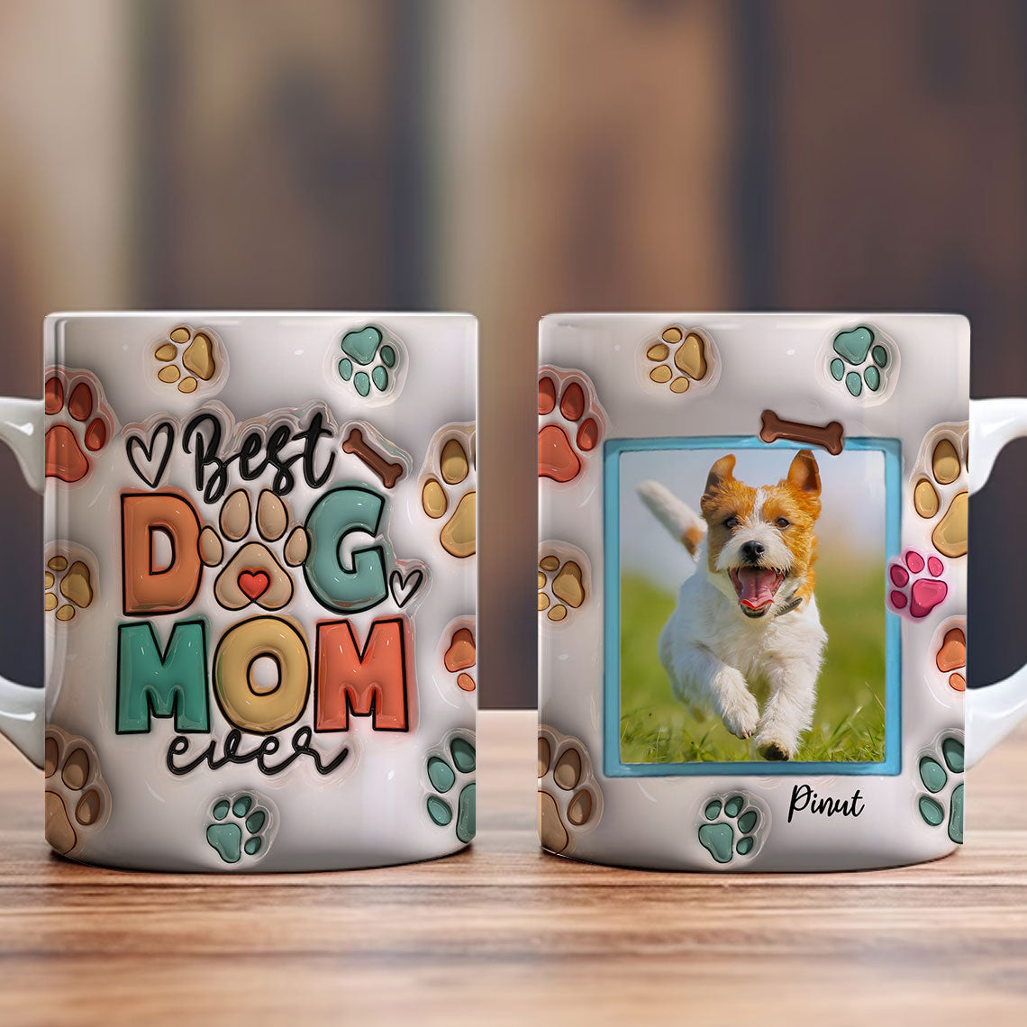 Best Dog Mom Ever, Color Paw - Custom Photo And Name, Personalized Mug