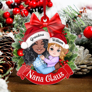 Nana Claus, Grandma And Kid Christmas Decor - Personalized Acrylic Ornament - Gift For Family