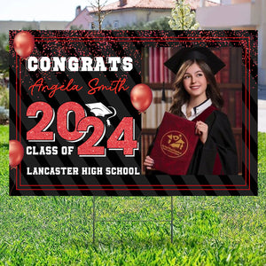 Congrats Class Of 2024, Custom Background, Photo And Text - Personalized Lawn Sign, Yard Sign, Graduation Gift