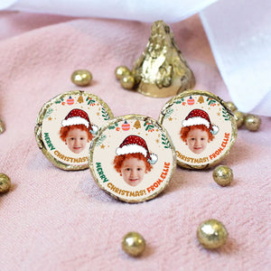 Merry Christmas Stickers - Custom Photo And Text - Personalized Circle Sticker