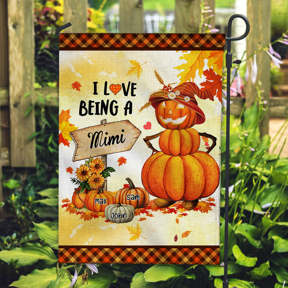 I Love Being Fall Grandma Pumpkin - Custom Name - Personalized Flag - Gift For Pet Lovers