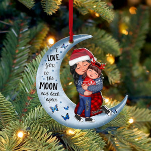 I Love You To the Moon And Back, Grandma, Mom Hugging Grandkid, Kid - Custom Appearances And Names - Personalized Acrylic Ornament- Christmas Gift For Family