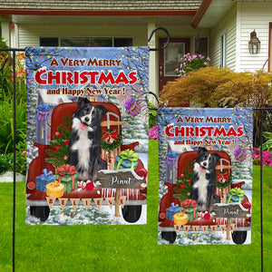 A Very Merry Christmas And Happy New Year - Personalized Pet Photo And Name Flag - Christmas Gift, Gift For Pet Lovers