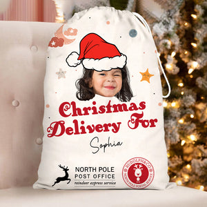 Christmas Delivery Face Photo - Christmas Season - Personalized String Bag, Christmas Gift