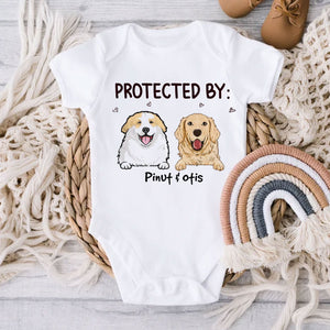 This Baby Protected By Peeking Dogs - Custom Pet And Name - Personalized Baby Onesie - Gift For Pet Lover