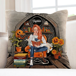 Reading Book Woman - Custom Appearance, Woman Name and Books Title - Personalized Pillow, Halloween Decor Gift