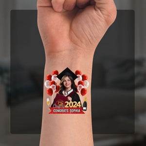 Graduation Tattoo Gift Custom Photo And Text Temporary Tattoo, Personalized Tattoo, Fake Tattoo