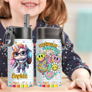 Animal Back To School - Custom Appearance, Grades And Name - Personalized Kids Water Bottle With Straw Lid