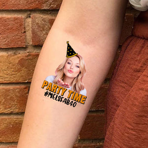 Party Time, Custom Face Photo And Texts Temporary Tattoo, Personalized Party Tattoo, Fake Tattoo