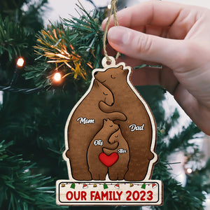 Christmas Bear Family, Custom Name - Personalized Custom Shaped Wooden Ornament - Gift For Family, Christmas Gift