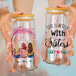 Personalized Best Friend, Life Is Better With Sisters Glass Bottle, Frosted Bottle