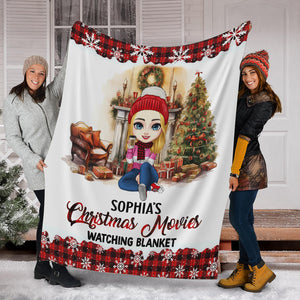 Christmas Movies Watching Blanket - Custom Appearance And Name - Personalized Fleece Blanket, Gift For Family