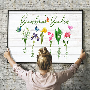 Personalized Grandma Garden Canvas, Family Birth Months Flowers, Gift For Family