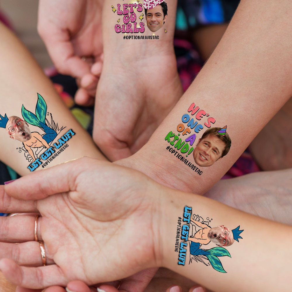 Custom Temporary Tattoo With Personalized Funny Photo And Hashtag, Fake Tattoo