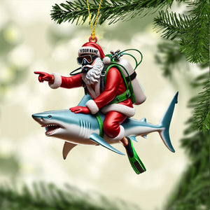 Santa Diver Riding Shark Christmas Ornament, Personalized Ornament