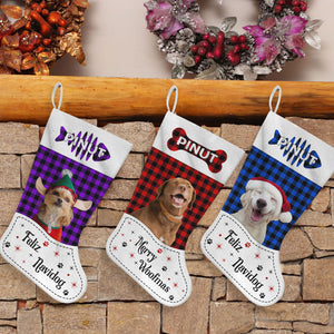 Merry Christmas Sock - Personalized with Pet Name Photo - Custom Socking Decoration - Christmas Gift