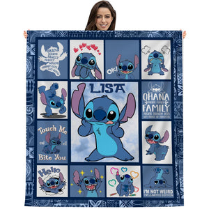 Touch Me And I Will Bite You, Ohana Means Family - Custom Name - Personalized Fleece Blanket, Gift For Family