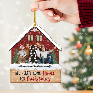 All Hearts Come Home For Christmas, Custom Photo And Name - Personalized Custom Shaped Wooden Ornament - Gift For Family