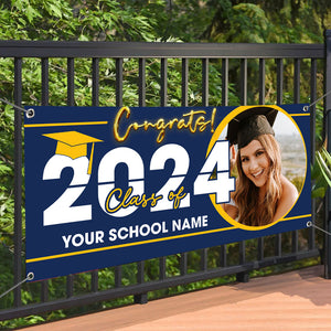 Congrats Class Of 2024- Personalized Photo And Texts Graduated Banner, Decoration Gifts