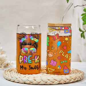 Personalized Pre-K Teacher - Custom Name Glass Bottle, Frosted Bottle - Gift for Teachers - Back To School