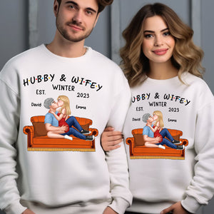 Hubby & Wifey Winter - Custom Appearance And Names - Personalized Sweatshirt - Gift For Him, Gift For Her